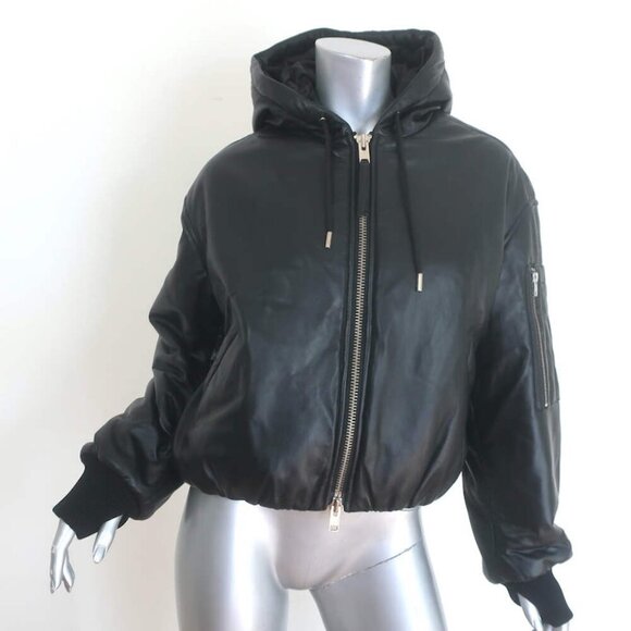 Oval Square Tempo Leather Hooded Bomber Jacket Black Size Extra Small - Picture 1 of 8
